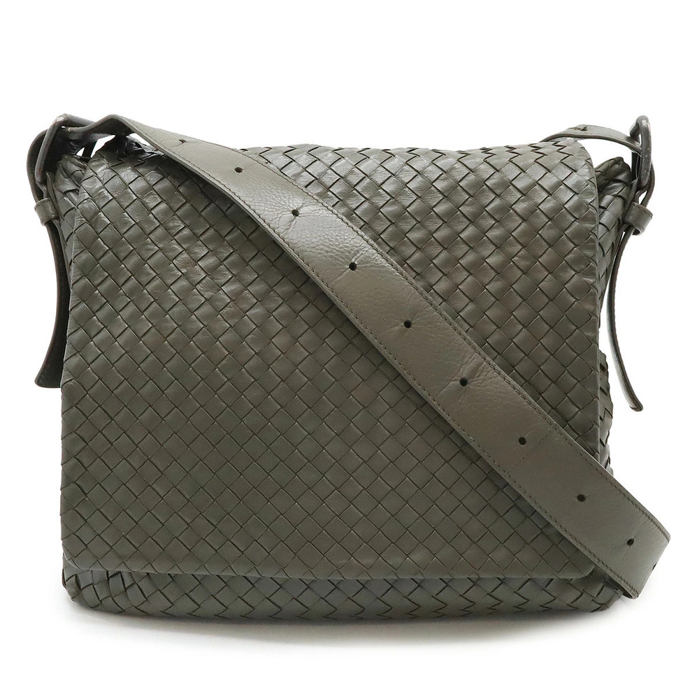 BOTTEGA VENETA Intrecciato Messenger Crossbody Leather Khaki Green Gray
